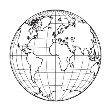 Wireframe globe with latitude and longitude lines against a white background symbolizing global connection