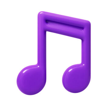 Isolated 3d rendered glossy purple music note symbol for design projects transparent background