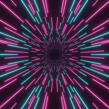 Neon Pink and Cyan Digital Warp Tunnel, Futuristic Loop