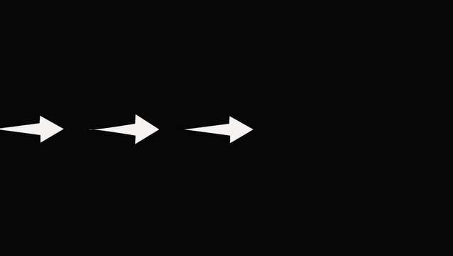 Looping animation of the down arrow icon. Mouse cursor scrolling. White arrow on black and green background left to right direction animation element.