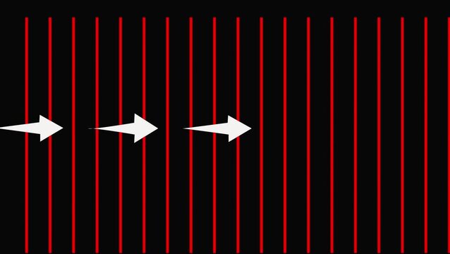 Abstract digital 3D perspective grid moving infinitely through a smoky ,infinite white grid tunnel seamless loop animation with grid line top and bottom moving right and left on black background.