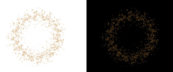 Golden glitter circle frame on white and black backgrounds, sparkling gold dust ring, shimmering round border for luxury invitations © Ronju