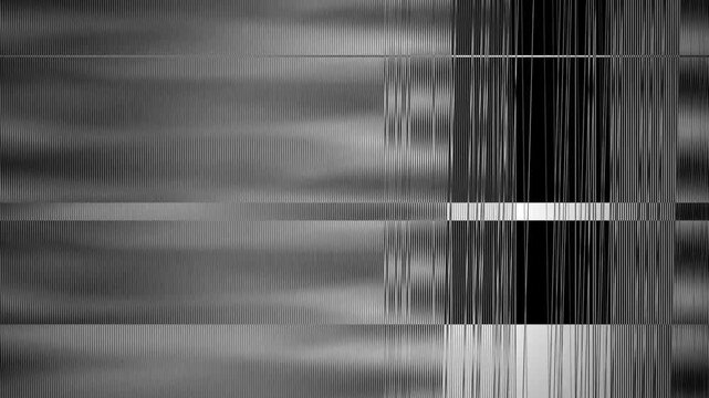 Abstract monochrome background with vertical lines and digital glitch effect, textured pattern with light and dark grey gradients