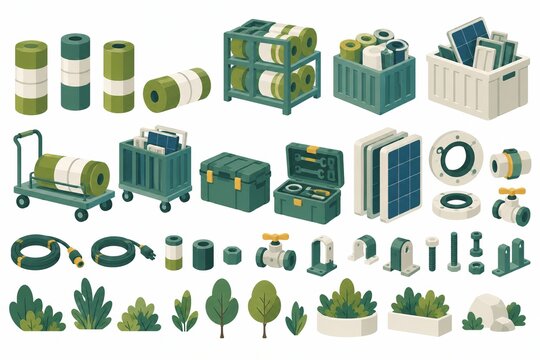 Renewable Energy Storage Batteries and Modular Power Units Flat Vector Set