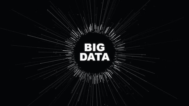Big data concept with glowing lines radiating from a central circle on a black background