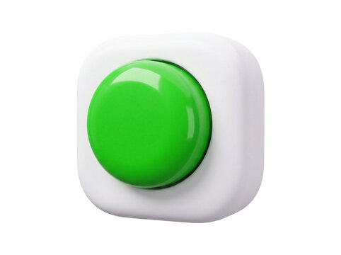 Green glossy 3d push button icon on white frame