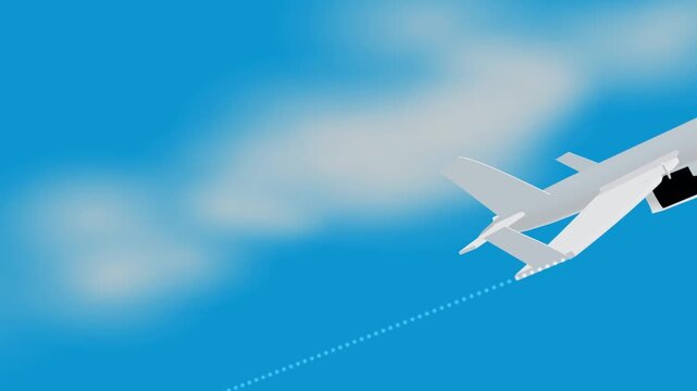 Passenger airplane flying in the blue sky with clouds, vector illustration of air travel