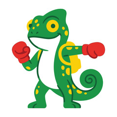 Obraz premium Green gecko wearing boxing gloves standing in fighting stance