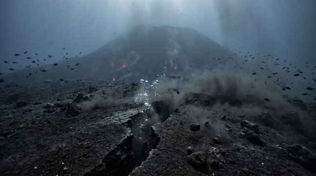 Underwater Volcanic Slope Releasing Gas and Sediment