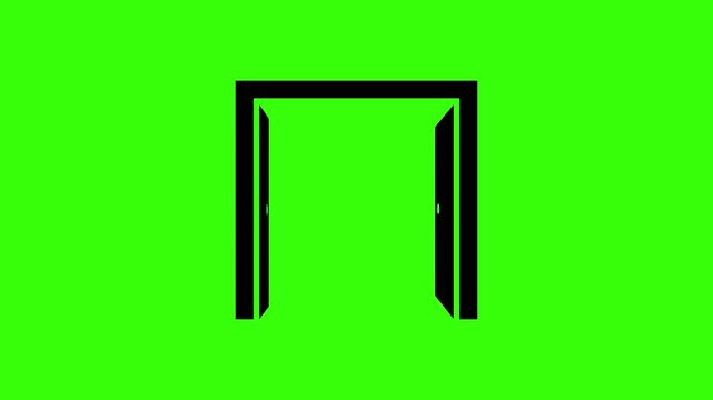 Double Entry Doors Seamless Loop Animation on Green Screen Chroma Key Background