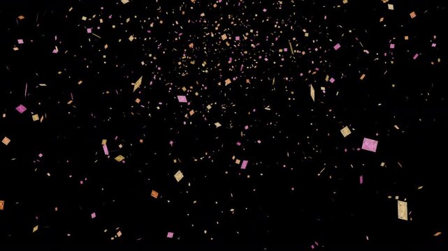 confetti shower of  colourful paper wedding or celebration party confetti in soft peach, orange and pink falling from the sky as it tumbles downward 4K animation overlay effects