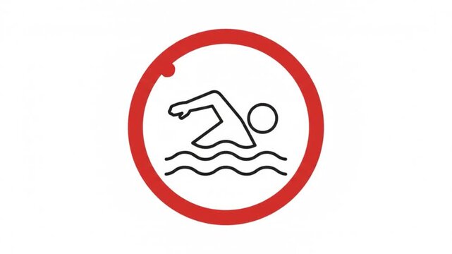 No Swimming Prohibition Sign Animated Icon with Swimmer and Waves