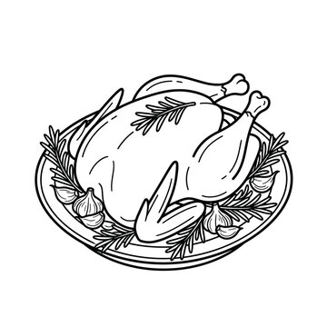 Whole Roasted Chicken with Rosemary and Garlic on a Platter.