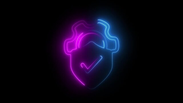 glowing risk management icon animation. protection management emblem. checkmark inside shield