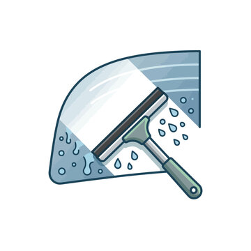 Window cleaning squeegee tool removing water droplets from glass surface.