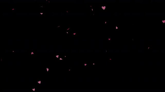 Valentines love hearts floating in the air, tiny heart icon shaped hearts flying upwards through the sky.  Romantic love themed animation graphic with plain black background, 4K animation graphic