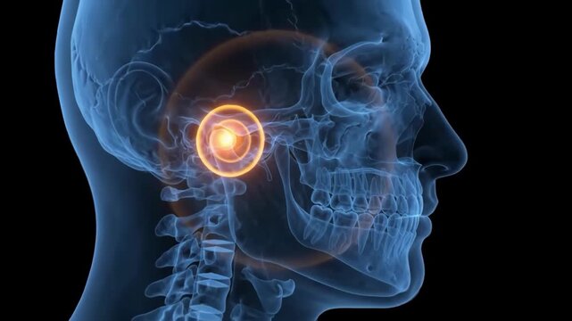 3D Rendered Illustration of a Human Skull with an Inflamed Ear Joint, Medical Concept.
