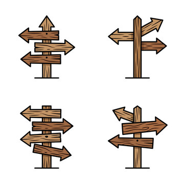 Wooden Directional Signs Showing Different Paths and Choices.