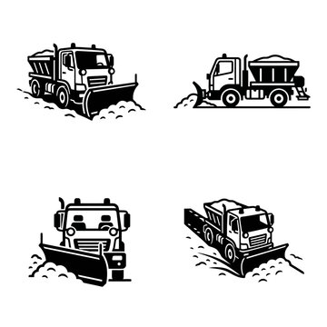 Snow Plow Truck Icons Set Vector Illustration.