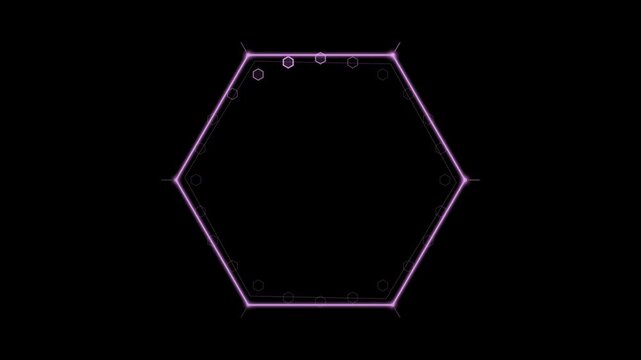 Abstract animated hexagon tech frame honeycomb drawn as cool blue-white lines and shapes on a deep dark background. Seamless looping 4K motion graphics video with free space for text, ideal for title 