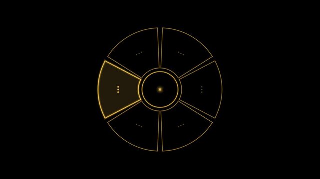 Abstract animated radial menu sectors fanning drawn as cool blue-white lines and shapes on a deep dark background. Seamless looping 4K motion graphics video with free space for text, ideal for title s
