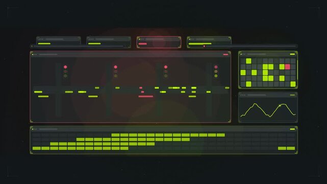 Abstract animated traffic management phases greening drawn as green and teal lines and shapes on a deep dark background. Seamless looping 4K motion graphics video with free space for text, ideal for o
