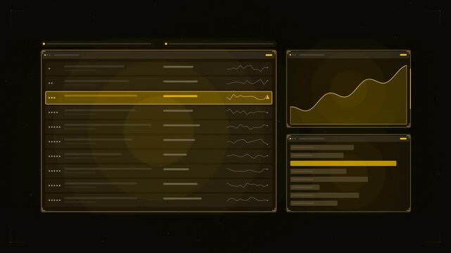 Abstract animated seo ranking positions shifting drawn as yellow and gold lines and shapes on a deep dark background. Seamless looping 4K motion graphics video with free space for text, ideal for busi