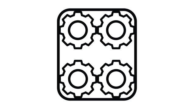 Simple black line icon showing four interconnected gears inside a rounded square, representing mechanics and operations.
