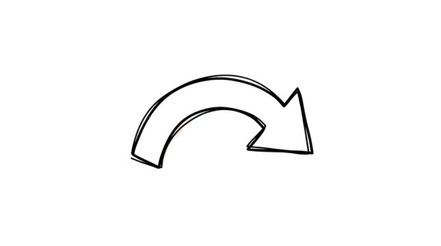 Handdrawn curved arrow icon isolated on transparent background