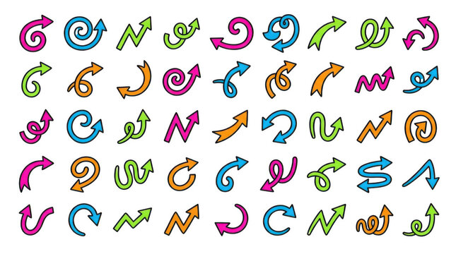 Set of handdrawn doodle arrows isolated on transparent background