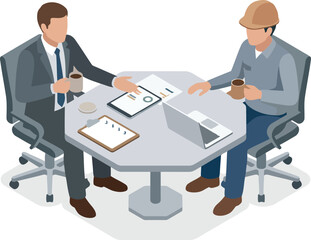 Obraz premium Businessman and engineer discussing construction project data in meeting