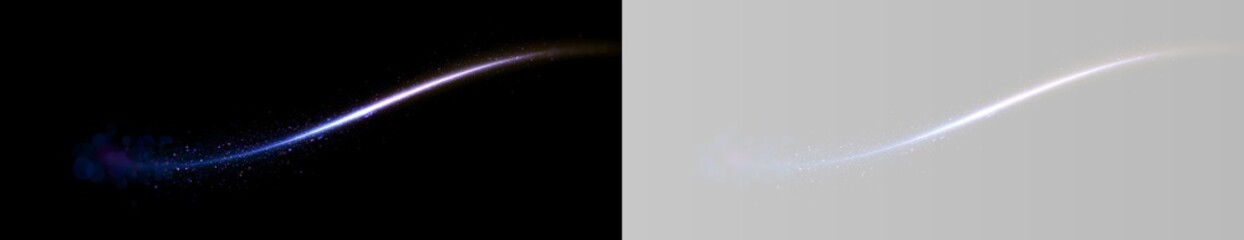Luminous comet tail with a curved beam and sparkling dust. © Emryx