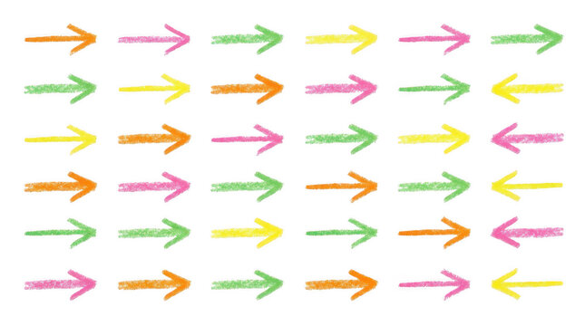 Set of colorful handdrawn arrows isolated on transparent background