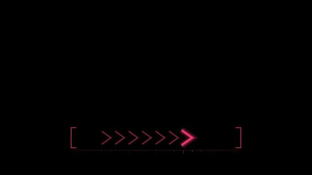 Abstract animated arrow direction indicator pulsing drawn as coral and magenta lines and shapes on a deep dark background. Seamless looping 4K motion graphics video with free space for text, ideal for