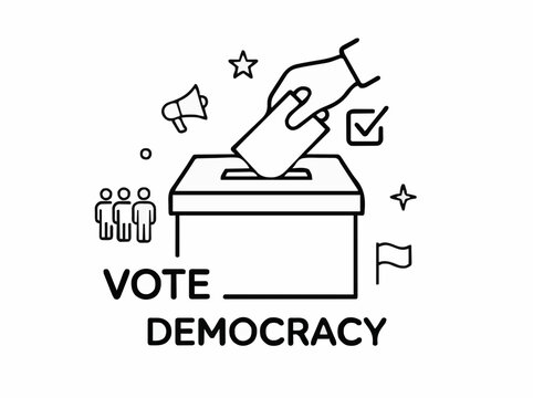 Voting ballot box election political choice democracy icon clean black white line vector isolated white background.