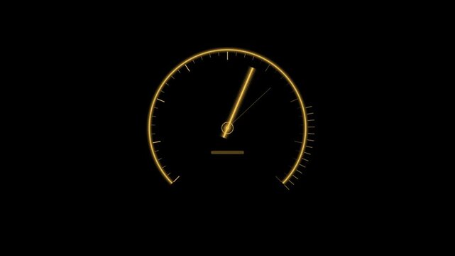 Abstract animated gauge needle sweep arc drawn as amber and orange lines and shapes on a deep dark background. Seamless looping 4K motion graphics video with free space for text, ideal for title seque