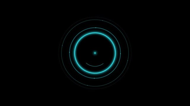 Abstract animated halo bloom ring wave drawn as cool blue-white lines and shapes on a deep dark background. Seamless looping 4K motion graphics video with free space for text, ideal for title sequence