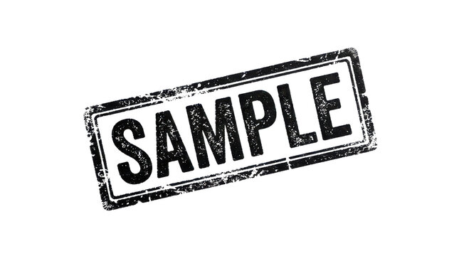 Vintage grunge sample stamp, black ink textured typography label, retro rubber impression banner isolated on Transparent Background