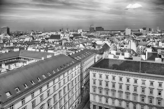 Panoramic aerial view of the historic cityscape of Vienna, Austria