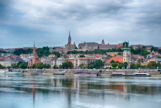 Budapest cityscape with Danube river and Buda district landmarks