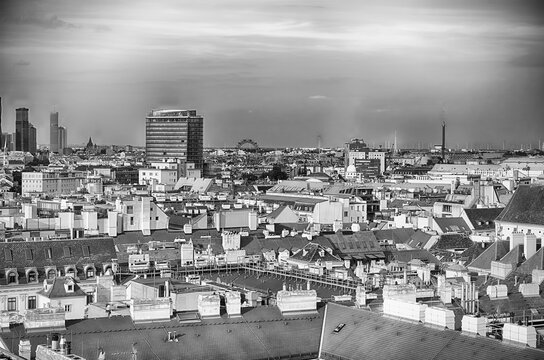 Panoramic aerial view of the historic cityscape of Vienna, Austria