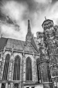 St. Stephen's Cathedral's Gothic architecture against a cloudy sky, Vienna