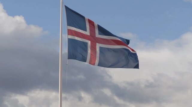 Iceland - August 31, 2026: National Flag of Iceland in the wind