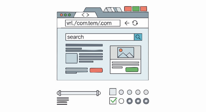 Browser Interface Design Sketch with Search Bar and Navigation Elements.