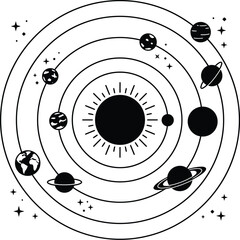Monochrome Solar System Vector Illustration © MirMohammad