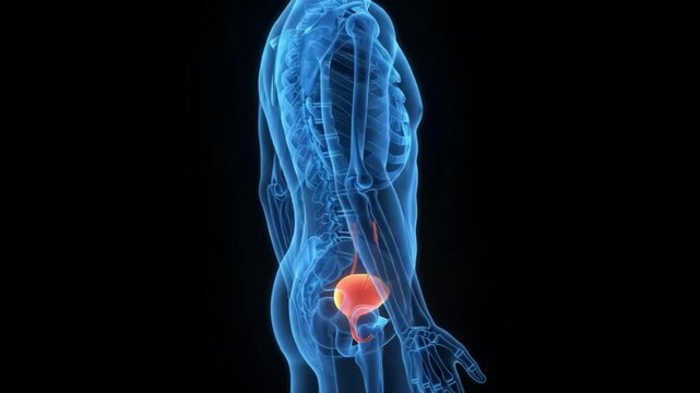 Human Urinary Bladder Anatomy: 3D Rendered Illustration of the Male Urogenital System with Internal Organs.