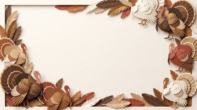 Layered Paper Cut Thanksgiving Turkey Border on Ivory Cardstock
