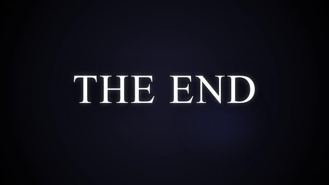 Cinematic closing screen featuring white serif typography displaying the phrase the end on a dark textured background symbolizing conclusion or finality
