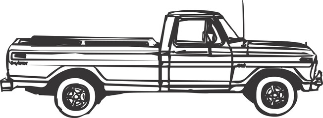 Line Art Illustration of a Pickup Truck © Abas