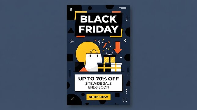Black friday discount sale mobile app or poster template with gift boxes and geometric background discount promotion template presents shopping ecommerce marketing